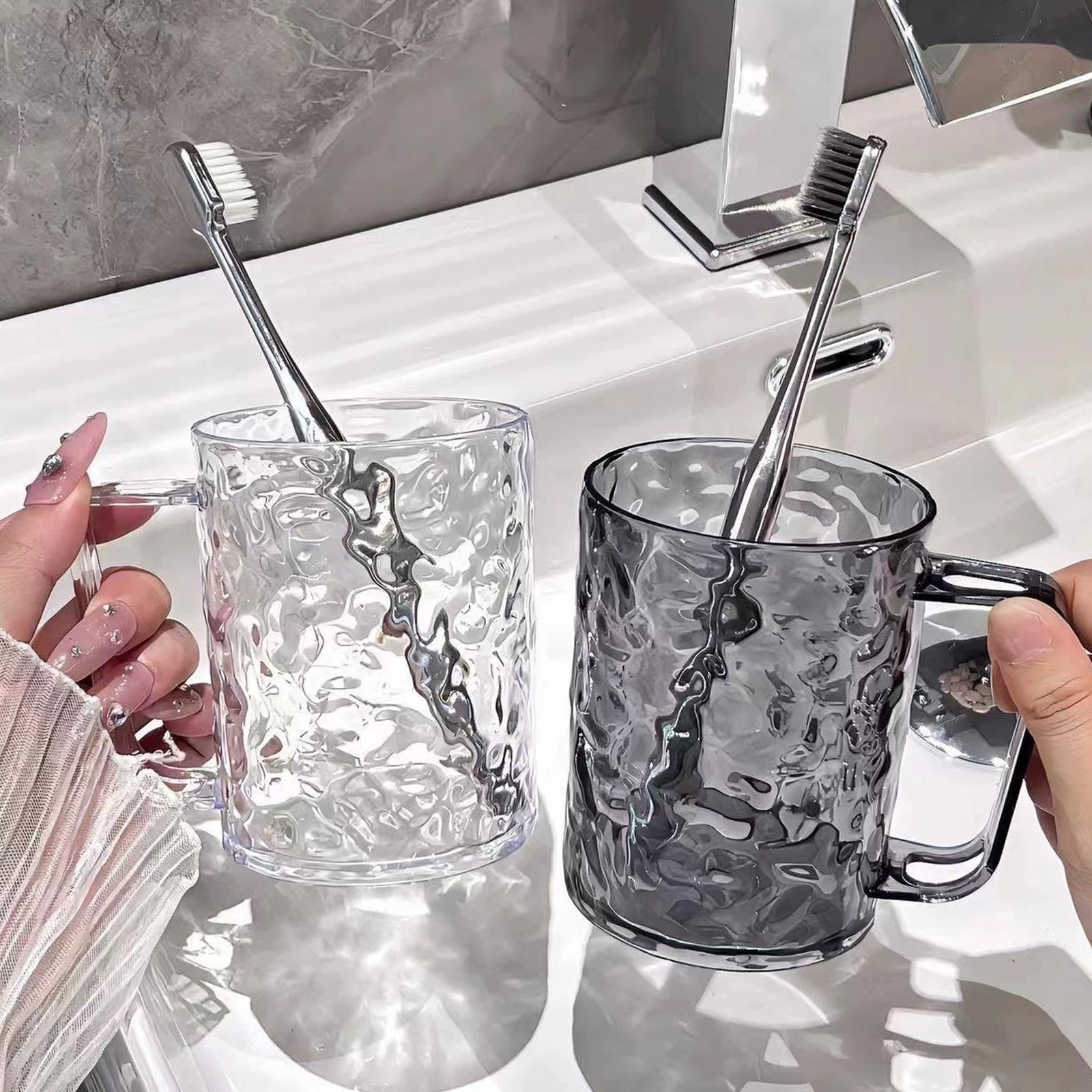 XiYing Glacier Pattern Mouthwash Cup with Handle | Transparent Toothbrush Holder Cup for Bathroom | Corrugated Water Cup for Drinking | Dorm Toiletry Cup for Travel Hotel