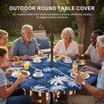 thumbnail image 3 of Round Outdoor Tablecloth with Umbrella Hole and Zipper, Tropical Palm Tree Tablecloth with Elastic Waterproof, Navy Blue White Plants Coastal Leaf Patio Table Covers for 45" - 54" Picnic Pool Tables, 3 of 9