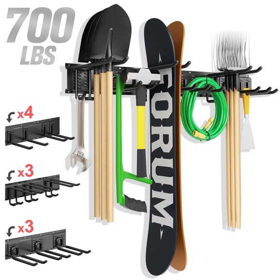 RELOIVE Garage Tool Organizer, Heavy-Duty Steel Wall Mount Garden Tool Organizer, Garage Organization and Storage Rails with 10 Adjustable Hooks