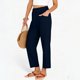 thumbnail image 5 of Pincandy Women's Solid Color Elastic Waist Pockets Linen Blend 9-Point Pants, Casual & Daily Wear, 5 of 7