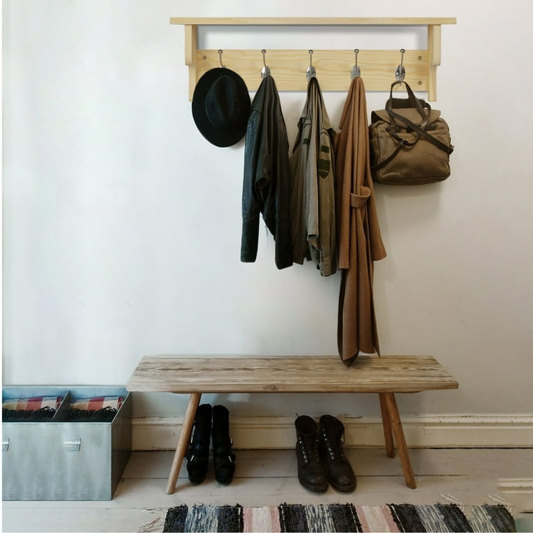 Coat Rack Wall Mount, Coat Hook With Shelf, Oak Floating Entryway