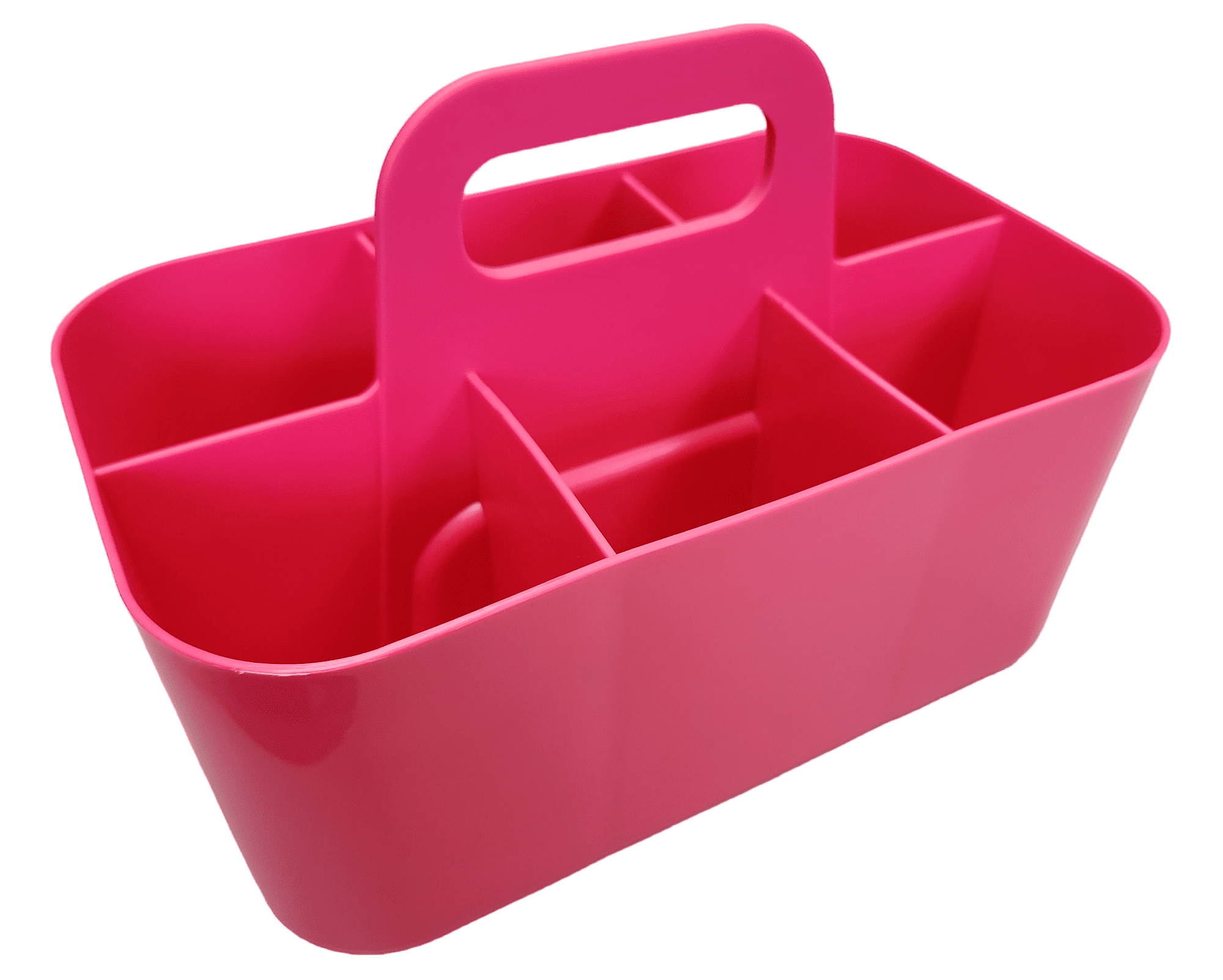 Enjoy Organizer - Small Stackable Plastic Caddy with Handle 6 Compartment | Desk, Makeup, Dorm Caddy, Classroom Art Organizers - 4 Pack, Made In USA (Hot Pink)