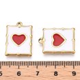 thumbnail image 3 of 5pcs PVD Vacuum Plating 201 Stainless Steel Enamel Pendants Real 18K golden Plated Rectangle with Heart Charm FireBrick 20.5x15x2.5mm Hole: 1.2mm, 3 of 3