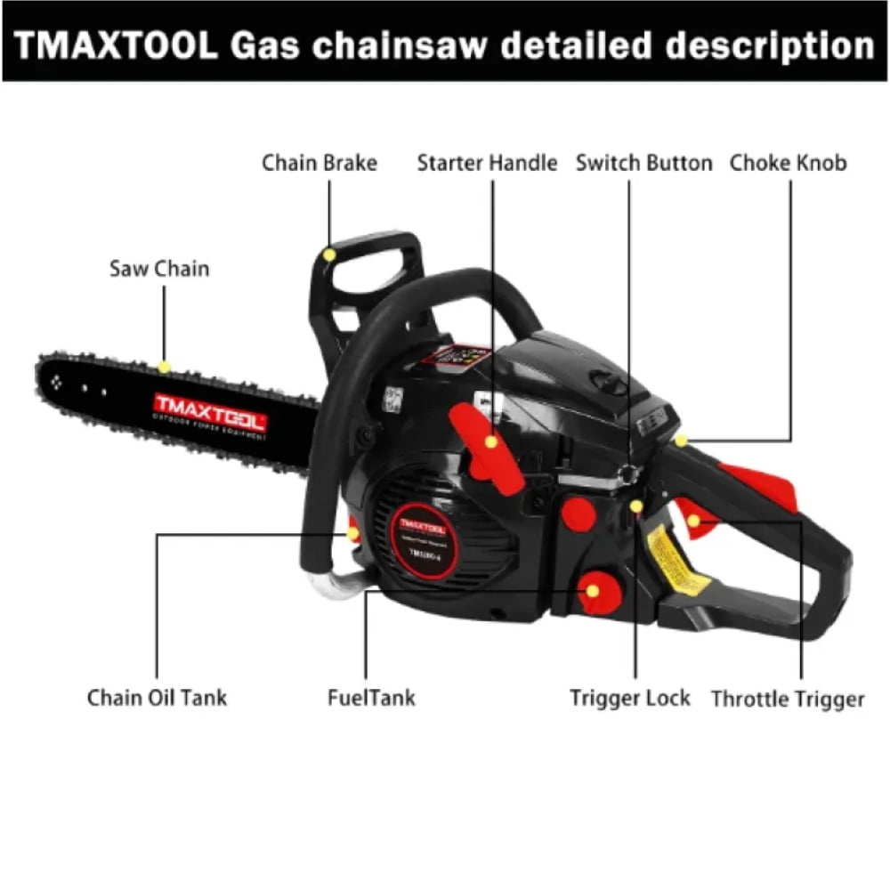 20in Gas Chainsaw, 62CC Powerful  Cordless Chainsaw with 2-Stroke Engine for Pruning, Limbing, and Sawmill Operations