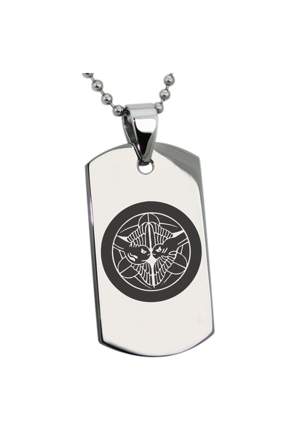 Stainless Steel Uesugi Samurai Crest Engraved Dog Tag Pendant Necklace