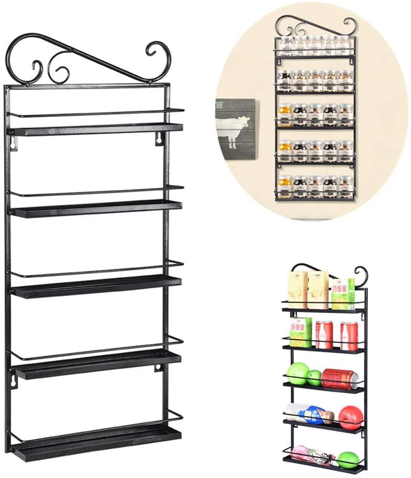2PACK 5Tier Metal Spice Rack Wall Mount Kitchen Spices Organizer Pantry