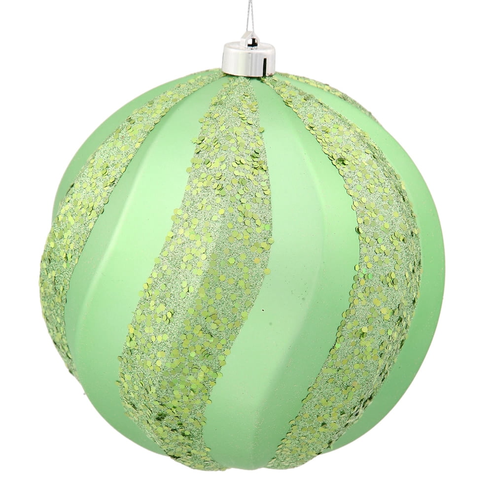 Celadon Green Matte and Glitter Shatterproof Swirl Christmas Ball ...