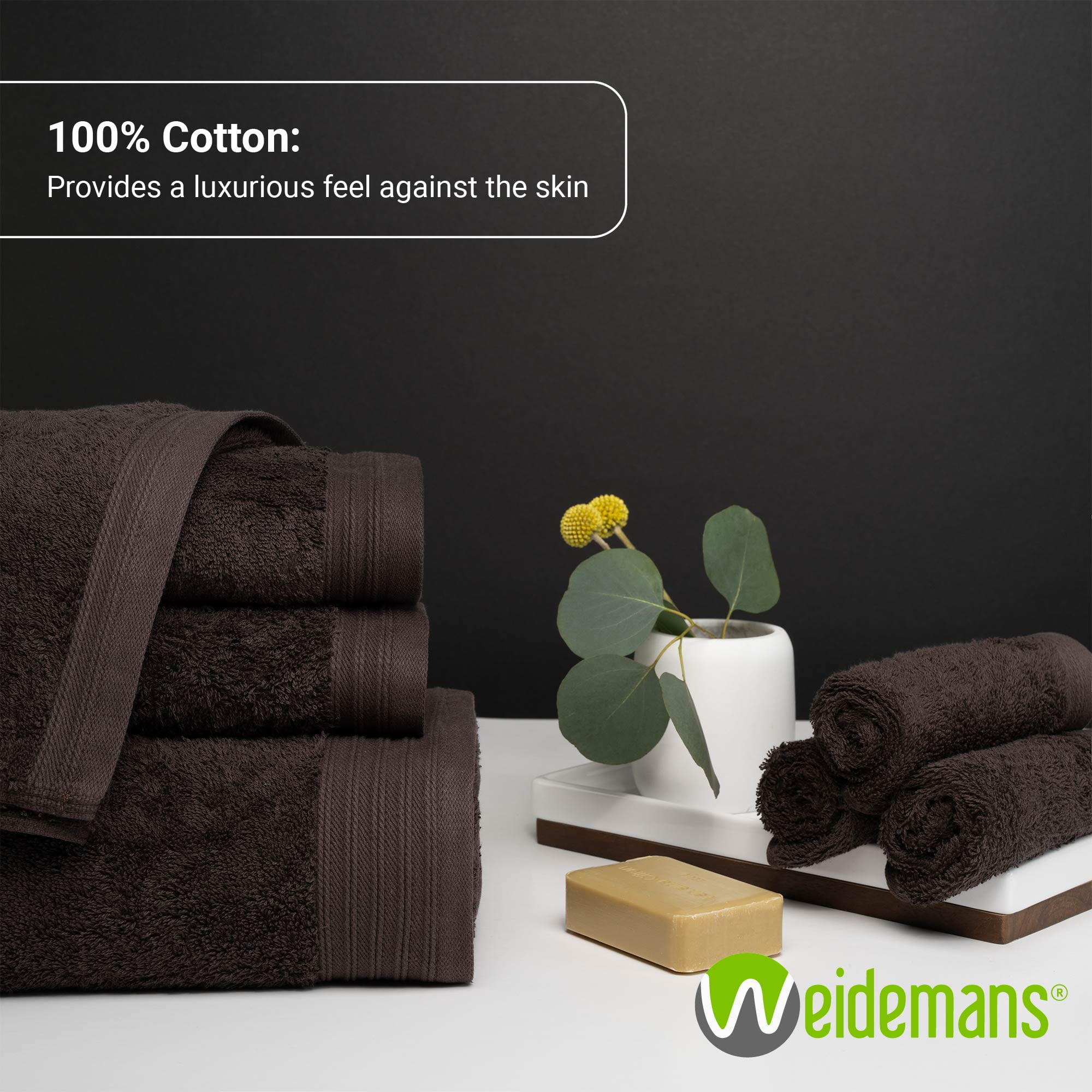 Premium 100% Cotton Towel Set of 4 Hand Towels 18" x 30" | 4 Ultra Soft and Highly Absorbent Hand Towels for Bathroom, Gym, Hotel, Spa, Machine Washable | Color: Chocolate