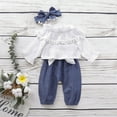 thumbnail image 2 of HBYJLZYG Girls Bell Sleeve Ruffles Tops+Bowknot Pants+Headband 3 Piece Outfits Solid Color Infant Baby 3-24 Months, 2 of 8