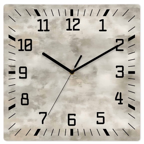 Vintage Beige Wooden Wall Clock Silent Non Ticking, Modern Abstract Art Oil Painting Square Wall Clocks Battery Operated, Decor Clock for Home Office, Living Room, Kitchen, 12 Inch