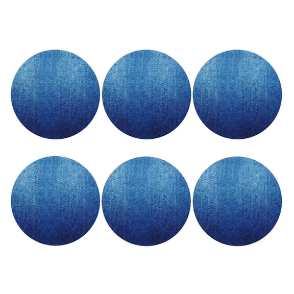 Set of 6 Denim Blue Drink Coasters for Coffee Table Leather Coaster for Decor Housewarming Round Shape
