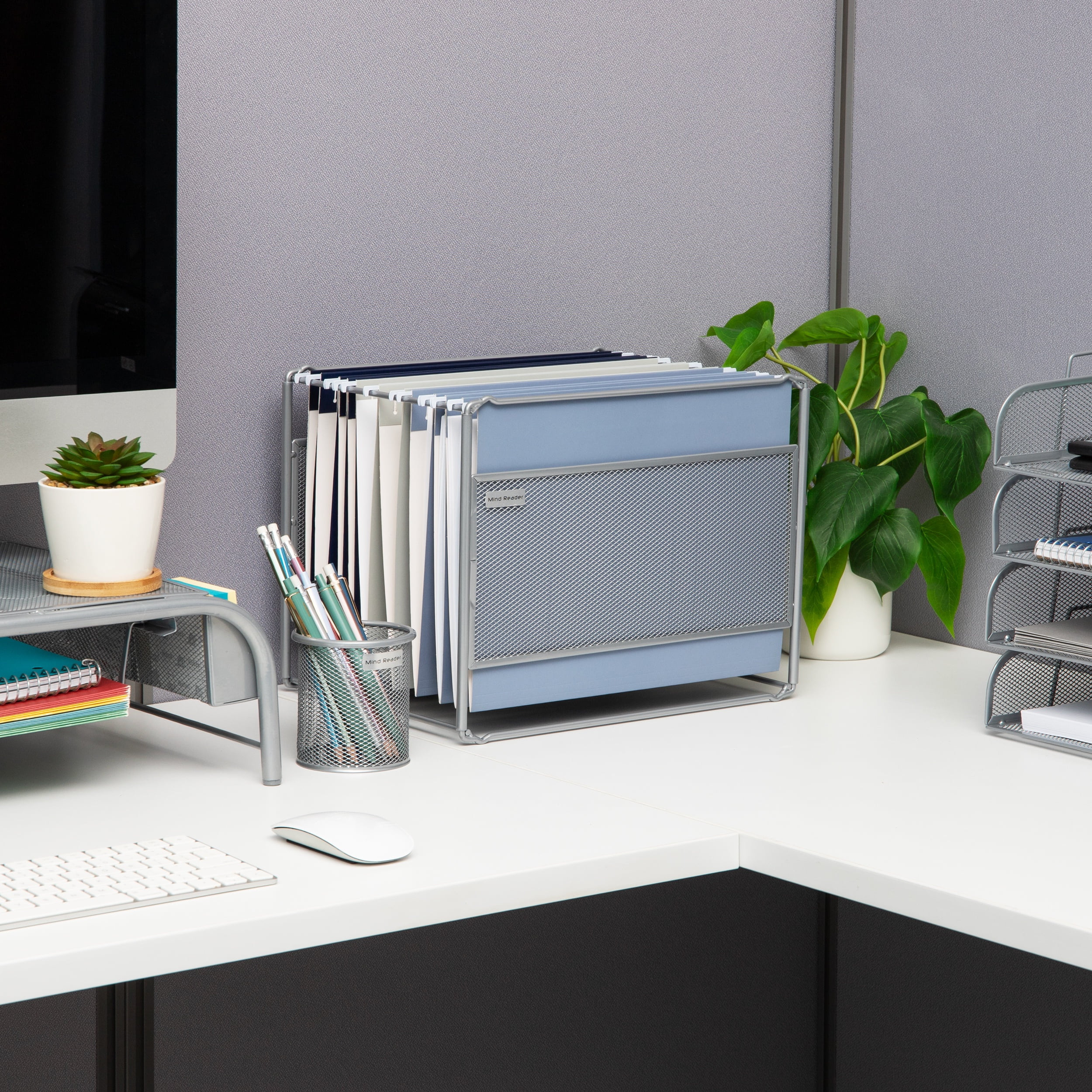 Mind Reader Desktop File Folder Organizer Box File Crate For Hanging Files and Mail, Silver