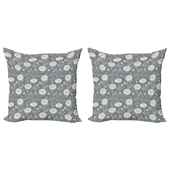 Ambesonne Floral Throw Pillow Cover 2 Pack, Daisy Petals Gardening, 20", Grey Coconut Sage Green