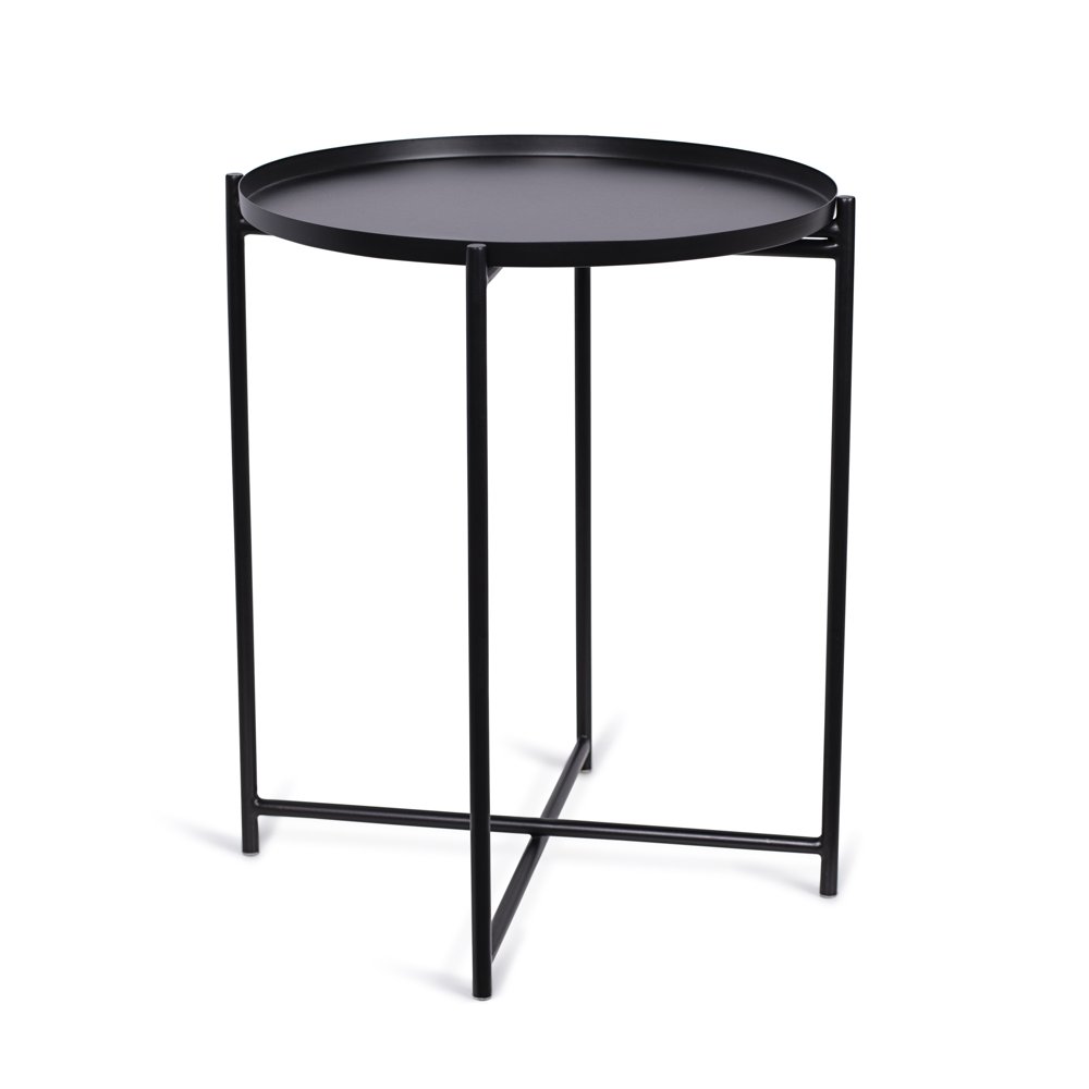 BIRDROCK HOME Black Folding Side Table with Removable Tray Metal