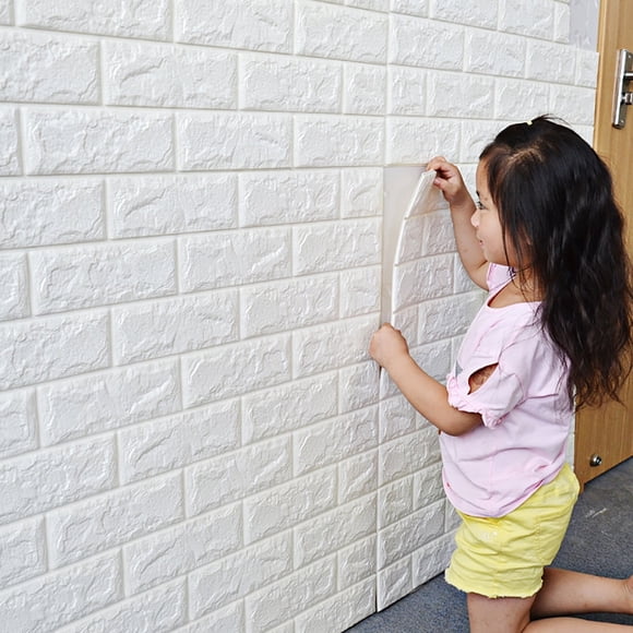 JUNWELL 30” x 27” White Brick 3D Wall Panels Peel and Stick Wallpaper 3D Self-Adhesive Wall Panels Faux Foam Bricks Wallpaper for TV Walls/Sofa Background Wall Decor  1 Pack