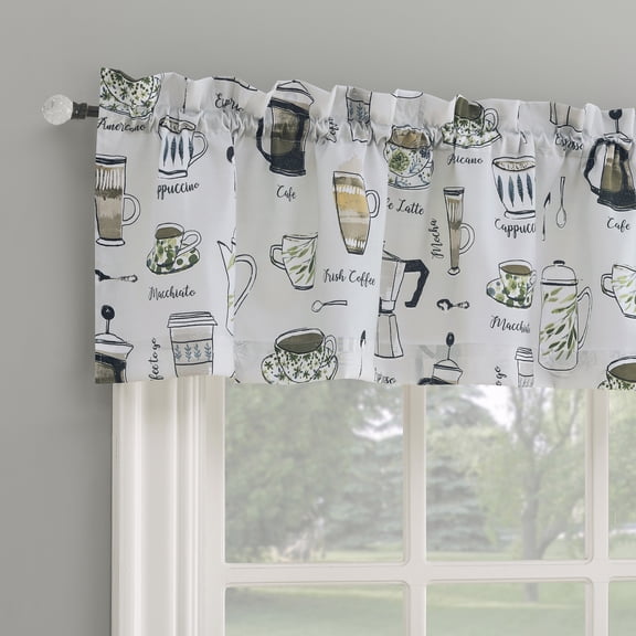 No. 918 Java Joy Cotton Blend Semi-Sheer Rod Pocket Kitchen Curtains, 54"W x 14"L