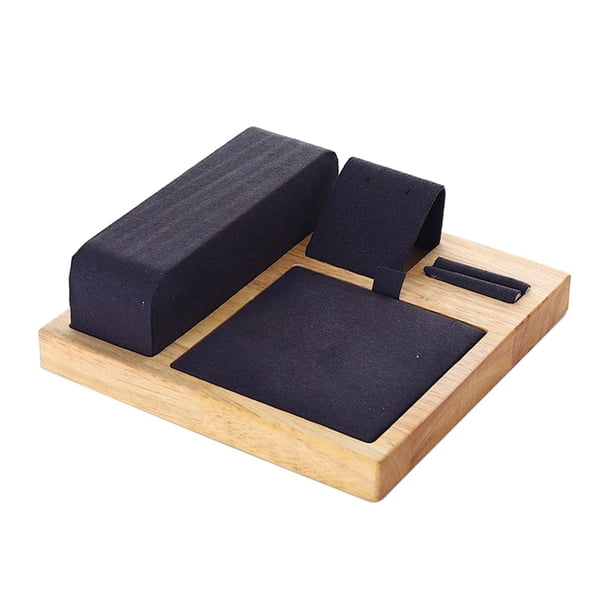 Expositor de joyas de terciopelo de madera para collares y pulseras. Superficie de terciopelo. Gris oscuro