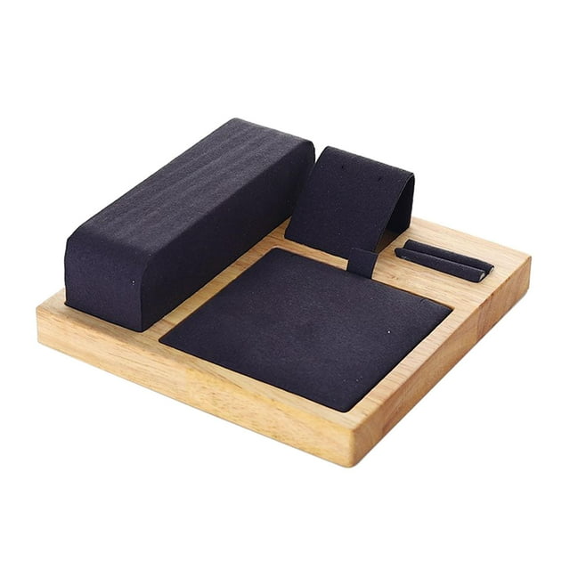 Expositor de joyas de terciopelo de madera para collares y pulseras. Superficie de terciopelo. Gris oscuro