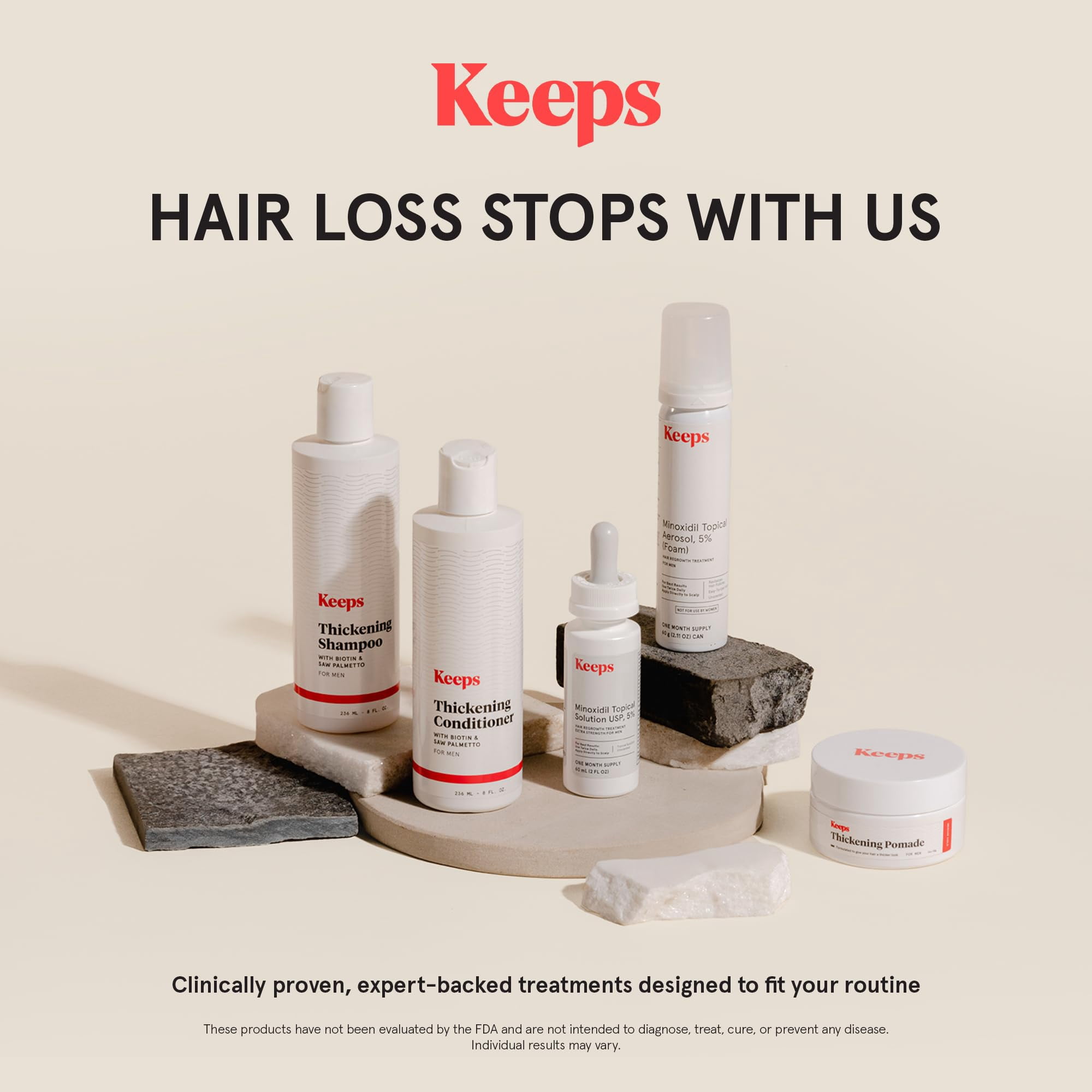 Keeps Minoxidil Solution 5% for Men - Topical Hair Regrowth - 3 Month Supply (3 x 2 fl oz Bottles)