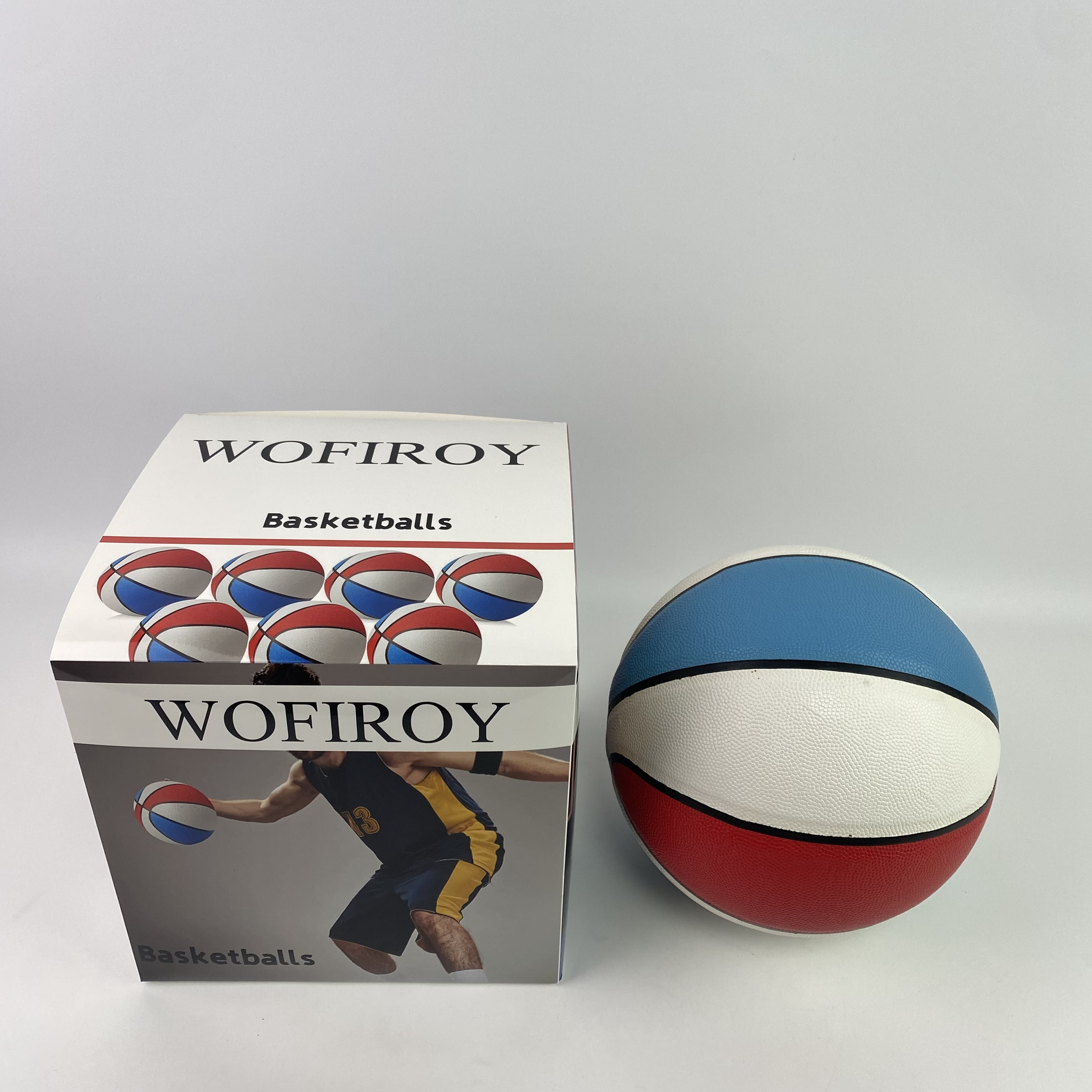 WOFIROY Basketballs,Basketballs Bulk Official Size 7 Rubber Basketballs 29.5 Rubber Inflatable Basketballs Basketballs Bulk Standard Basketball for Training Play(Blue, White)