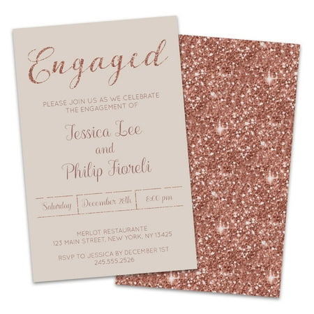 rose gold engagement invitations sparkle personalized