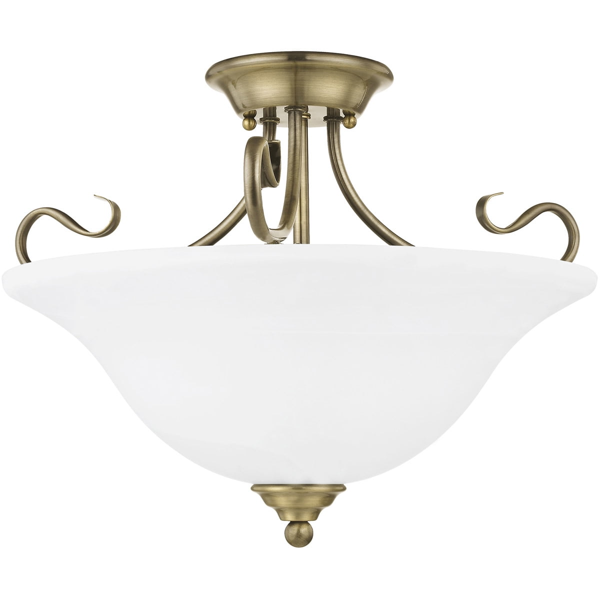 3 Light Antique Brass Ceiling Light fixture with White Alabaster Glass Shade