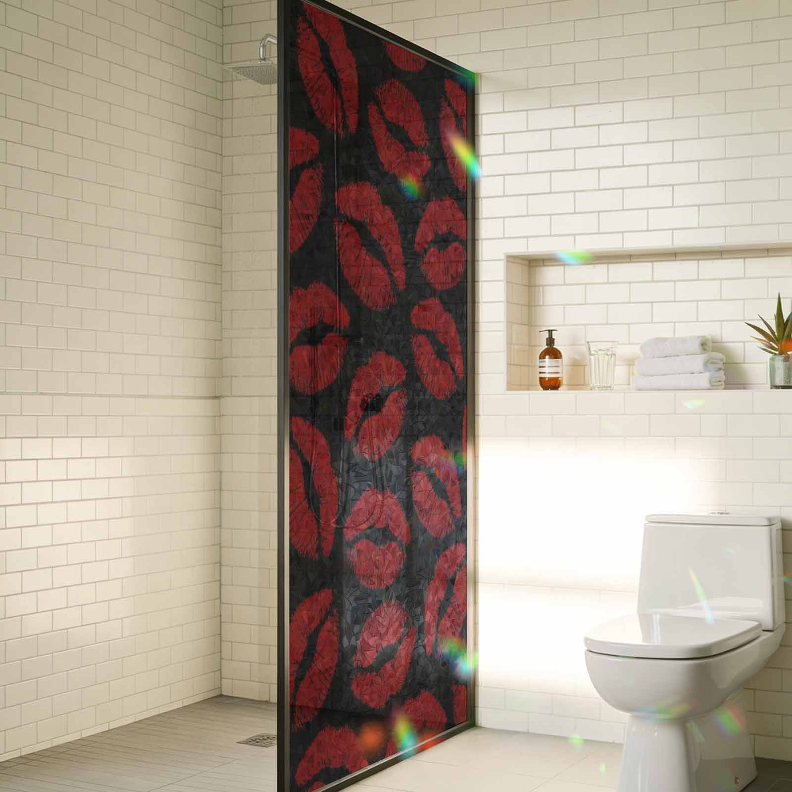 Red Lips Window Privacy Film Stain Glass,Reusable Decorative Rainbow Window Film,Modern Abstract Romantic Texture Aesthetic Static Cling Sun Blocking Stickers Decals Covers 23.6" x 59" (2pcs)