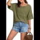 thumbnail image 3 of Blusas de Punto Gofre para Mujer, Moda 2025, Blusas de Patchwork Extragrandes con Cuello Redondo y Mangas 3/4, Verde L, 3 of 6