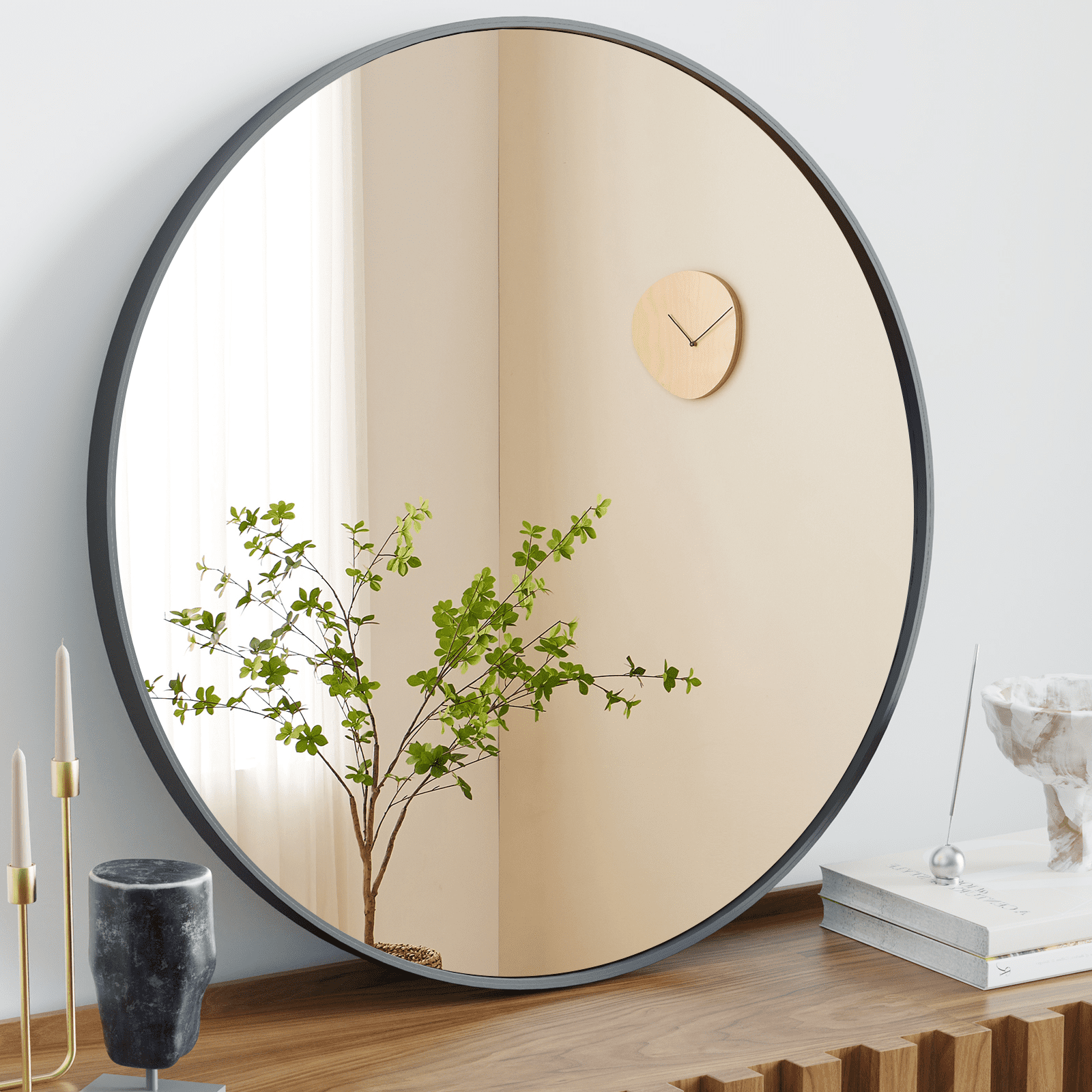 MAYEERTY 24in Round Wall Mirror Vanity Mirror for Bathroom，Black