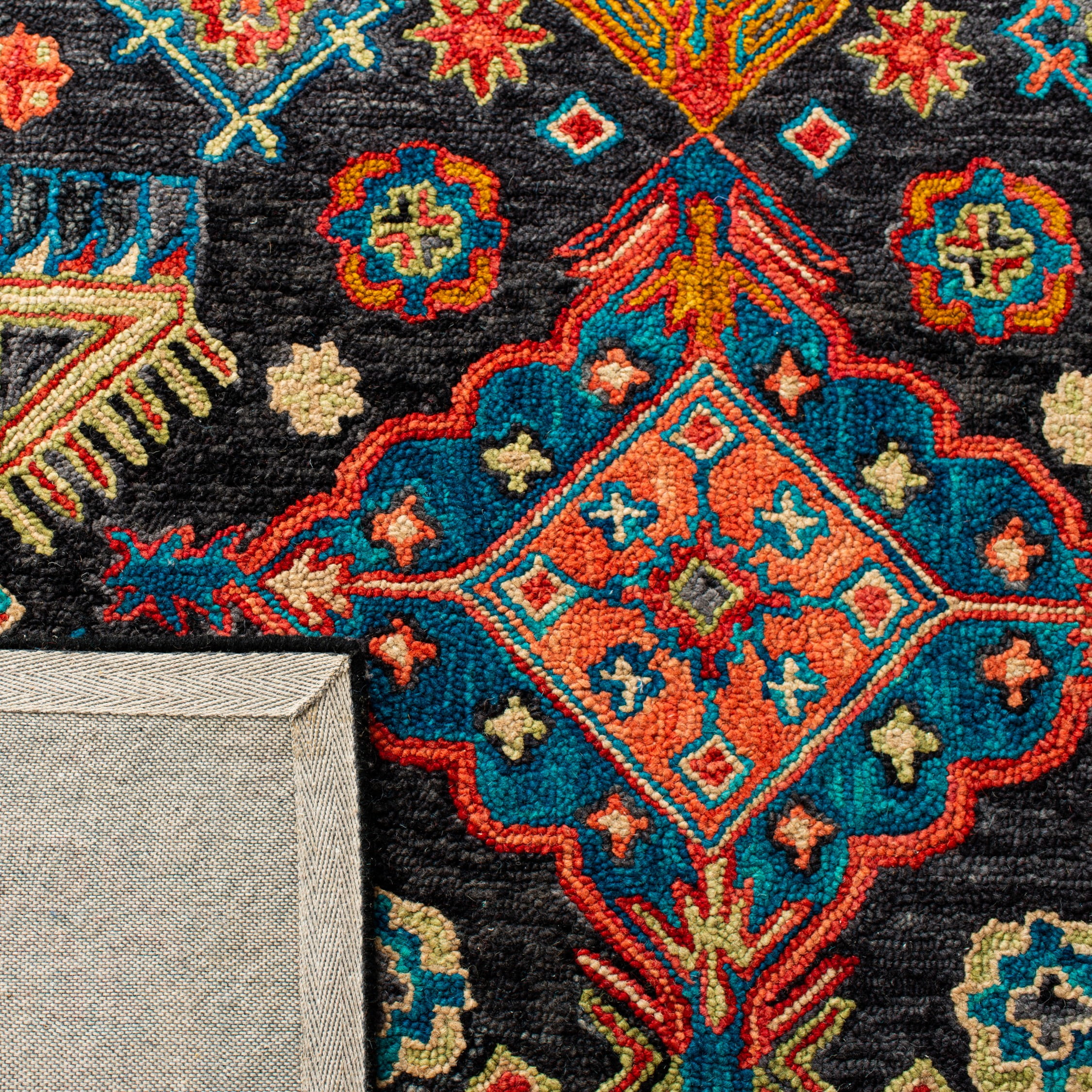 SAFAVIEH Aspen Ermintrude Floral Bordered Wool Area Rug, Charcoal/Blue, 11' x 15'