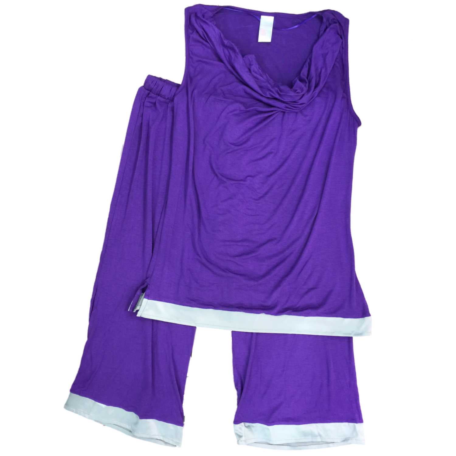 Covington Womens Purple & Gray Satin Trim Pajamas Capri & Tank Top Sleep Set Medium Walmart
