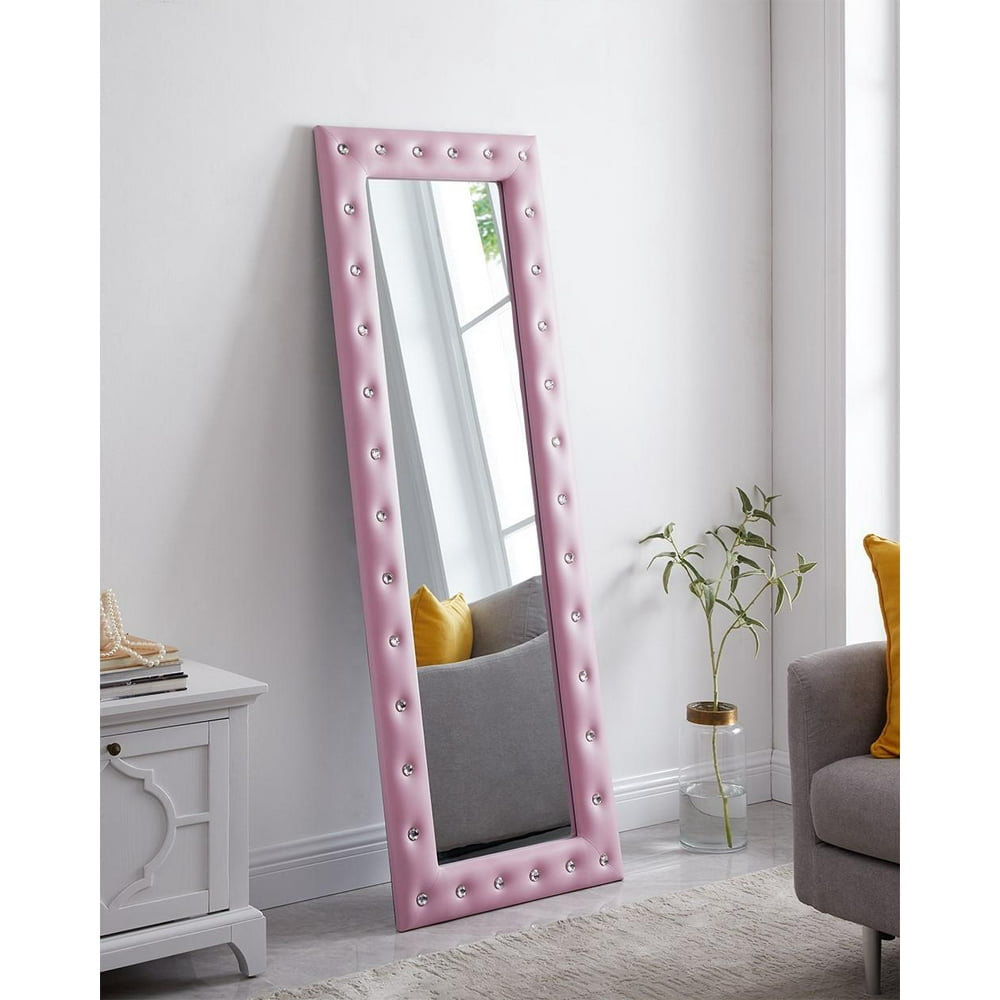 Crystal Tufted Floor Mirror Pink 63" x 22" by Naomi Home