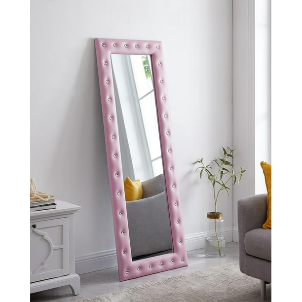Crystal Tufted Full Length Mirror, Large Unframed Floor Mirror