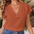 thumbnail image 2 of WEAIXIMIUNG Chemises pour Femmes T-Shirts Graphiques Lots Blouse d'Été pour Femmes Couleur Unie en Lin Ample à Manches Mi-Longues à Col en V, 2 of 5