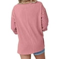 thumbnail image 4 of SLADYGLO Women Contrast Color Crew Neck Strip Print Long Sleeve Split Hem Top, 4 of 5
