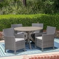 thumbnail image 3 of GDF Studio Kirby Outdoor Acacia Wood and Wicker 5 Piece Dining Set with Cushion, Gray, 3 of 13