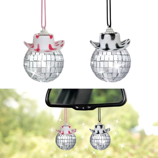 Accesorios para colgar en el espejo del coche, 2 piezas, bola de discoteca, vaquero, adorno colgante para el coche, decoración del espejo retrovisor automático, accesorios interiores