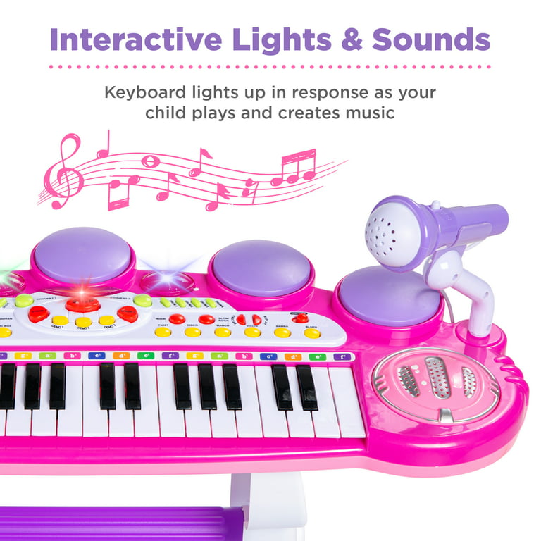 Choice Products 37-Key Kids Electronic Piano Keyboard w/ Multiple Sounds, Lights Microphone, Stool Pink - Walmart.com