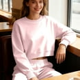 thumbnail image 6 of Womens Crop Sweatshirts without Hood Casual Crewneck Plain Pullover Loose Fit Long Sleeve Athletic Sports Tops (XL, Pink), 6 of 7