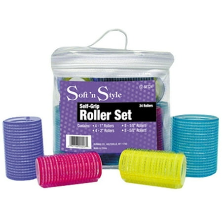 Style Pillow Soft Rollers - Soft 'N Style Grip Roller S Assorted Sizes 24 Zip Bag - HC-EZSET24