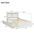 thumbnail image 3 of ARCTICSCORPION Twin Size Platform Bed with Trundle and Bookcase Headboard Wood Platform Bed with Storage and Solid Wood Slats Support for Kids Teens Adults,No Box Spring Needed,White, 3 of 6