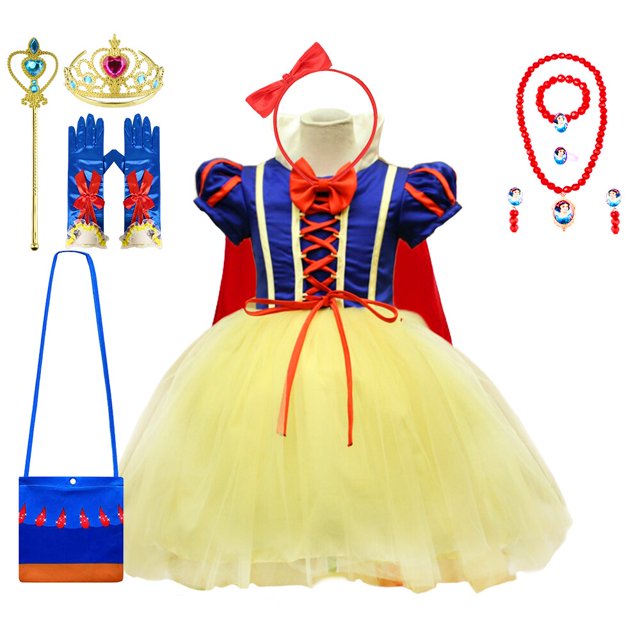 Vestido clásico de fantasía de Blancanieves para niñas, disfraz de princesa de Carnaval de Halloween, tutú de tul esponjoso, peluca para niños Fivean unisex