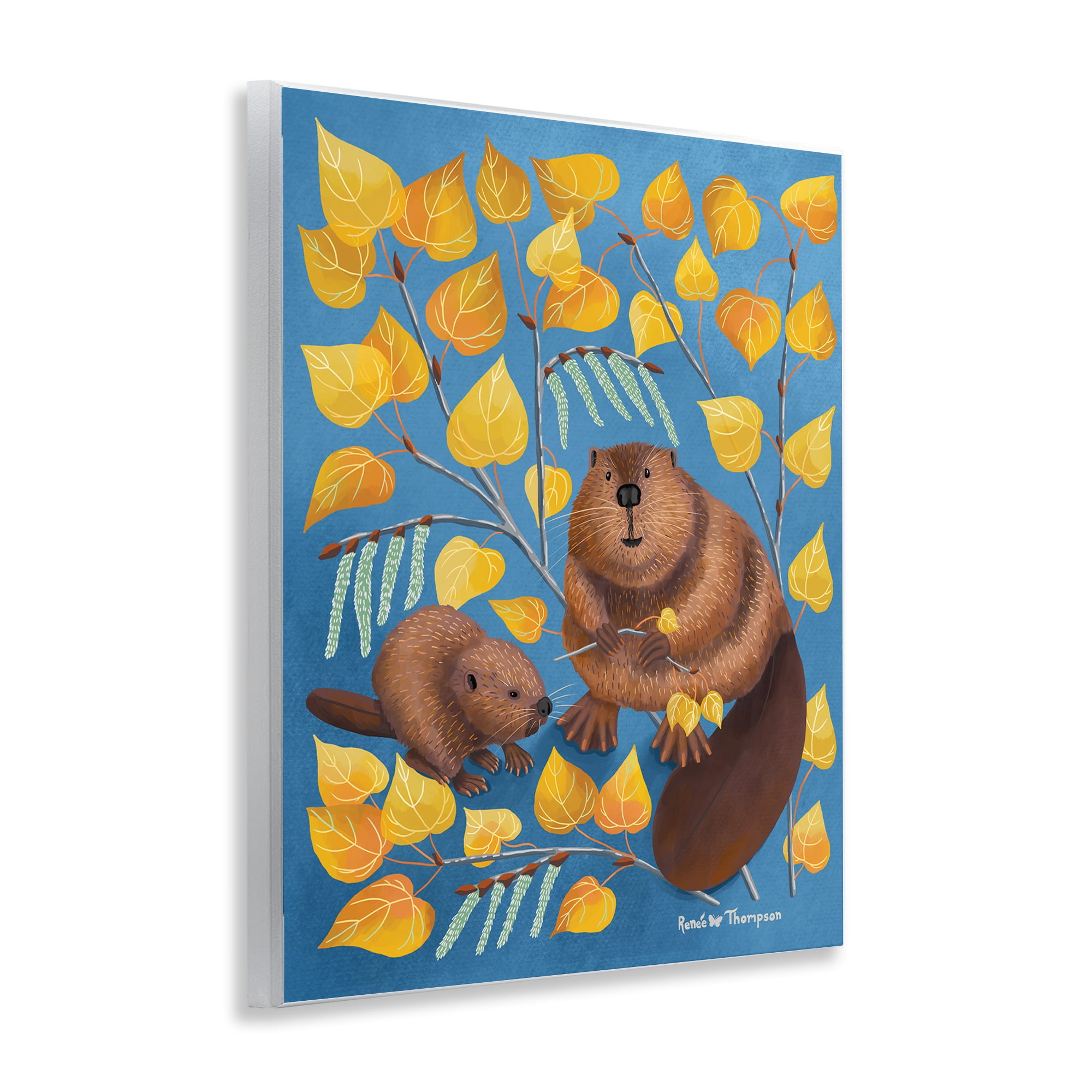 Stupell Industries Beaver & Quaking Aspen Animals Painting Unframed Art Print Wall Art, 11 x 14