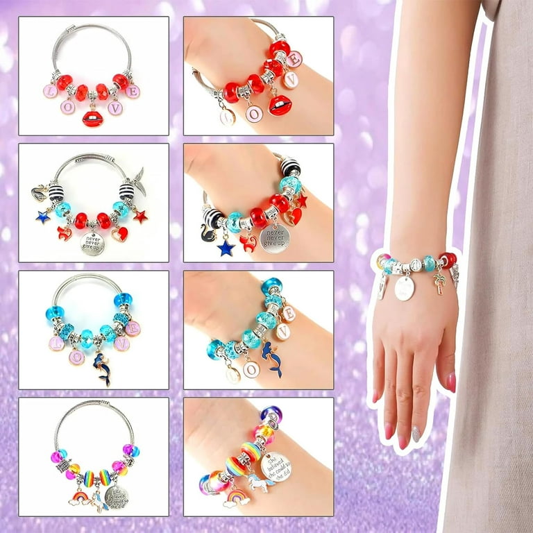 divas mode charm bracelet making kit for girls, unicorn/mermaid