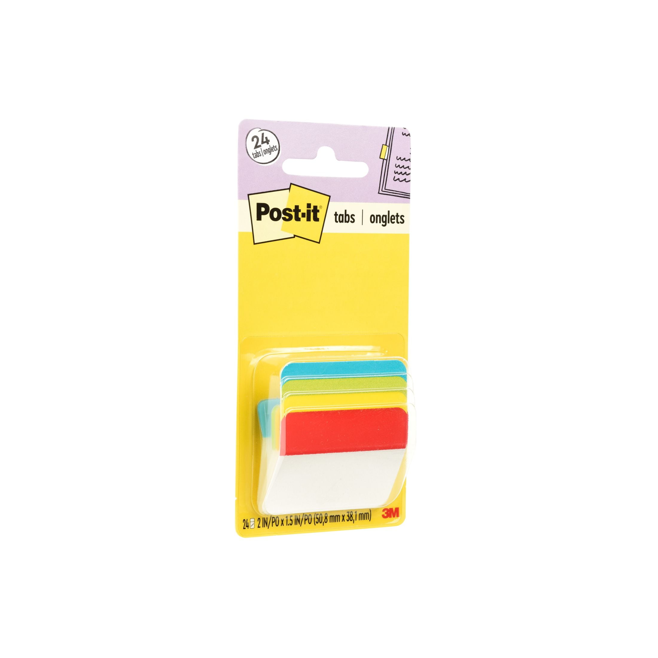 (3 pack) Post-it Tabs, 2 in. Angled Solid, Assorted Primary Colors, 24 Tabs