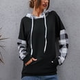 thumbnail image 2 of Sudadera con Capucha ANGGREK para Mujer Manga de Empalme a Cuadros Suave, 2 of 8