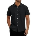 thumbnail image 2 of LODIENY Mens Casual Textured T-Shirts Short Sleeve Button Down Dress Shirts Trendy Solid Color Beach Holiday Vacation Tees Shirt Tops Black M, 2 of 9