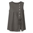 thumbnail image 6 of aohooy Women Summer Tops Button Down Sleeveless Shirts Tie Front Gauze Tunic Blouse Crew Neck Loose Button Tank Top Gray,L, 6 of 7