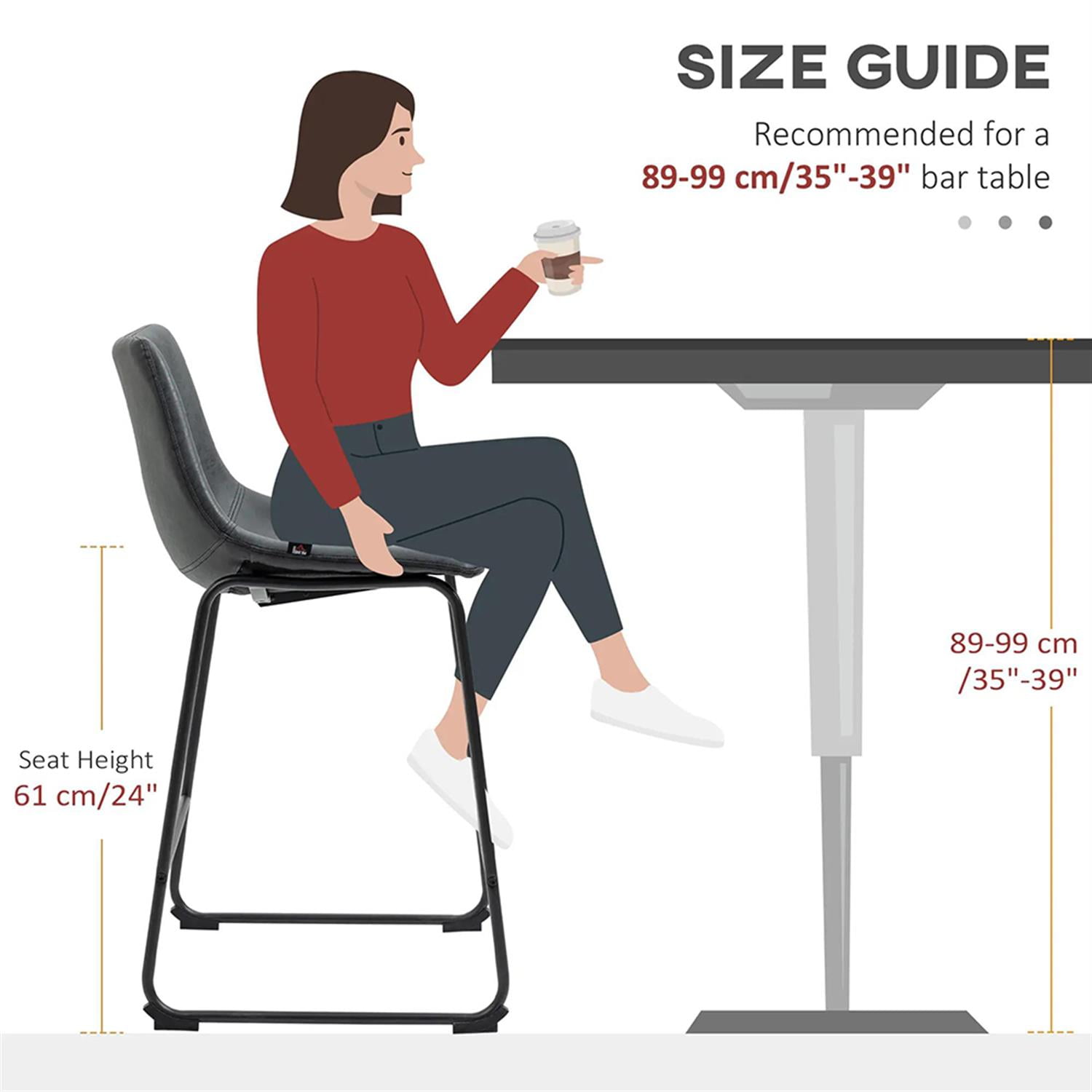 Demi Bonn Modern Counter Bar Stool Set of 2, Vintage PU Leather Bar Height Stool with Back and Steel Legs for Kitchen, Dinning Room, Black