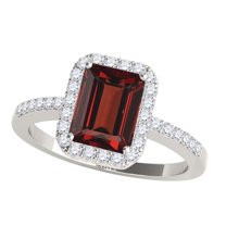 Mauli Jewels 3.20 Carat Emerald Shaped Diamond and Garnet Engagement Rings for Women, 10K White Gold Wedding Rings Gifts for Her
